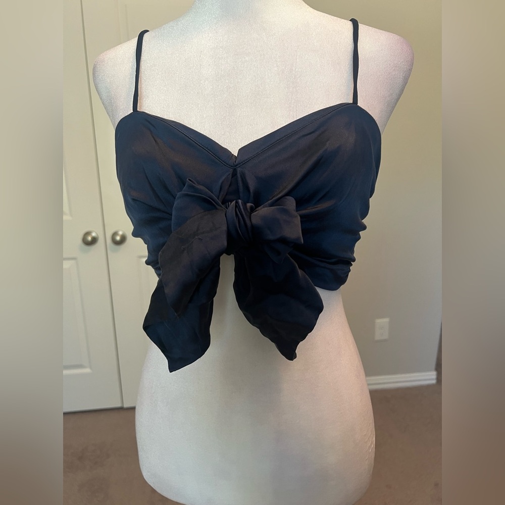 Silvia Tcherassi Navy Blue Satin bow Tie-Front Crop bandeau Top women’s small - Picture 3 of 10